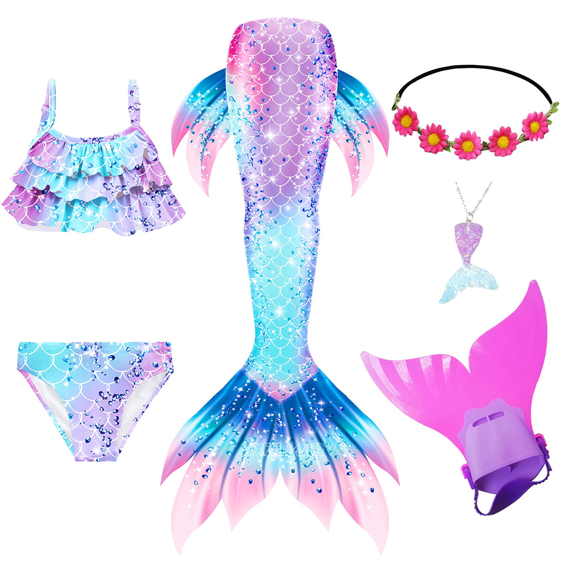 Swim Fins - 6Pcs/set Ariel Girls Swimming Mermaid tail